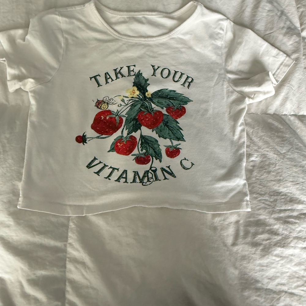 White Crop Top with Strawberry Print